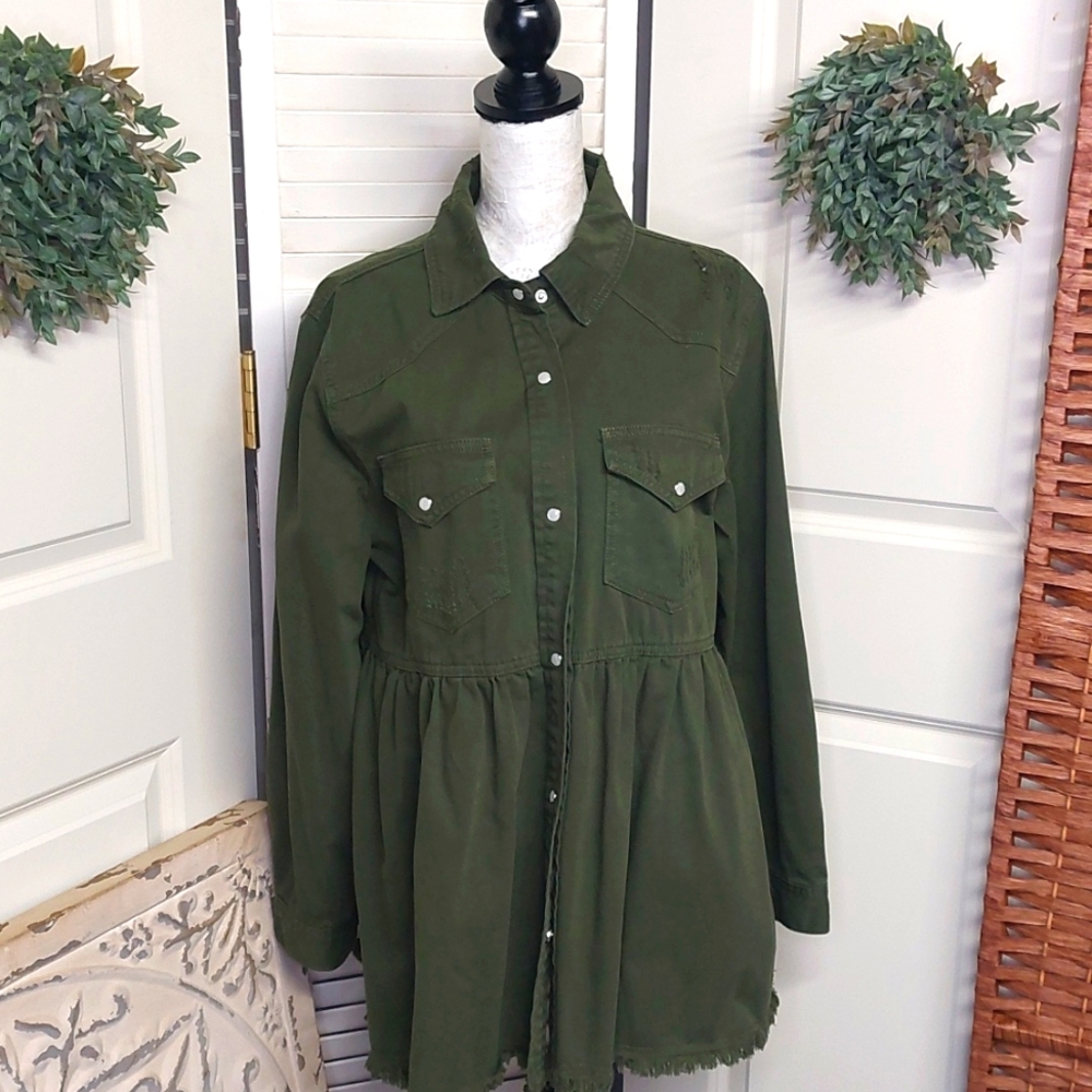Army Green Distressed Tunic / Dress Size Large